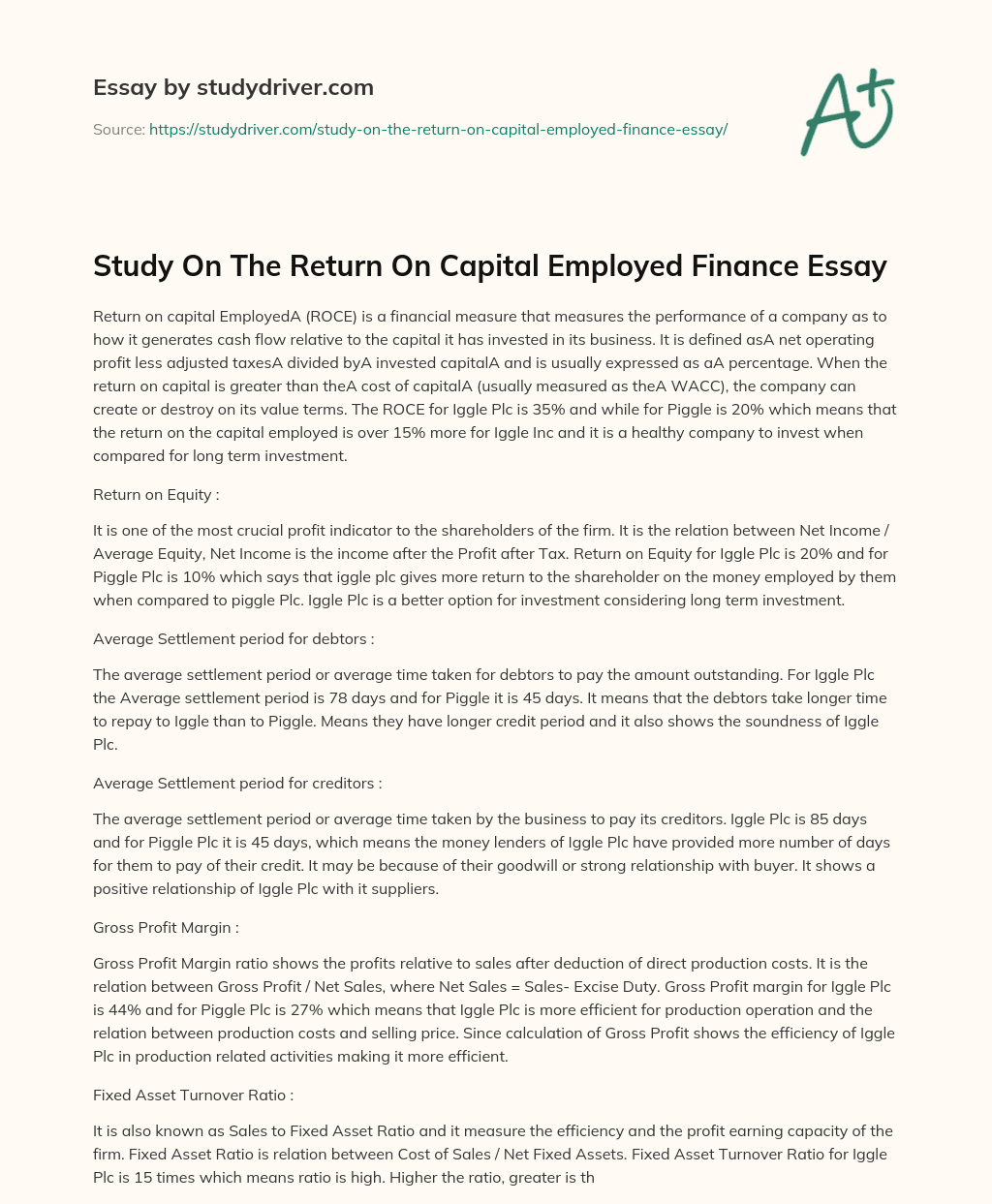 Study on the Return on Capital Employed Finance Essay essay