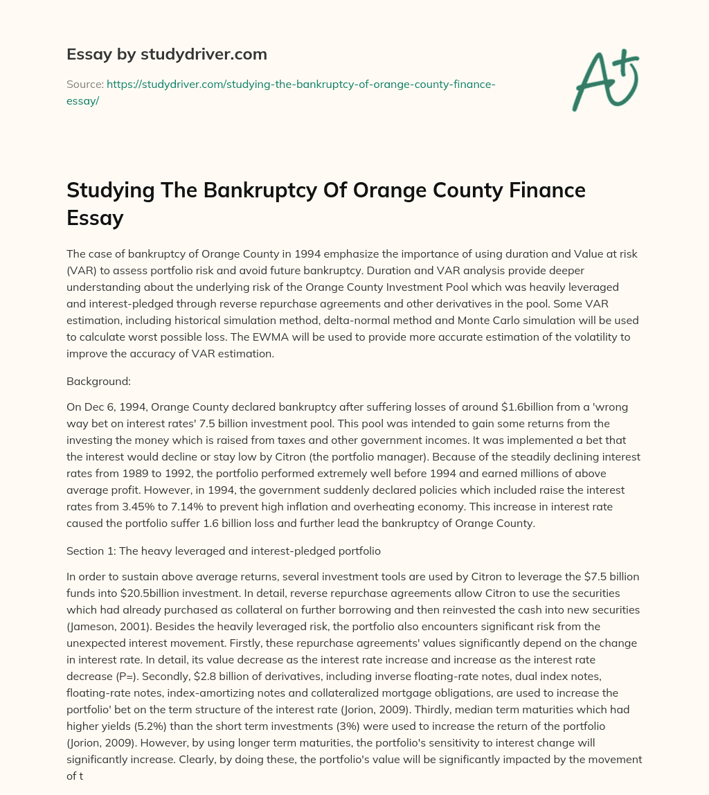 Studying the Bankruptcy of Orange County Finance Essay essay