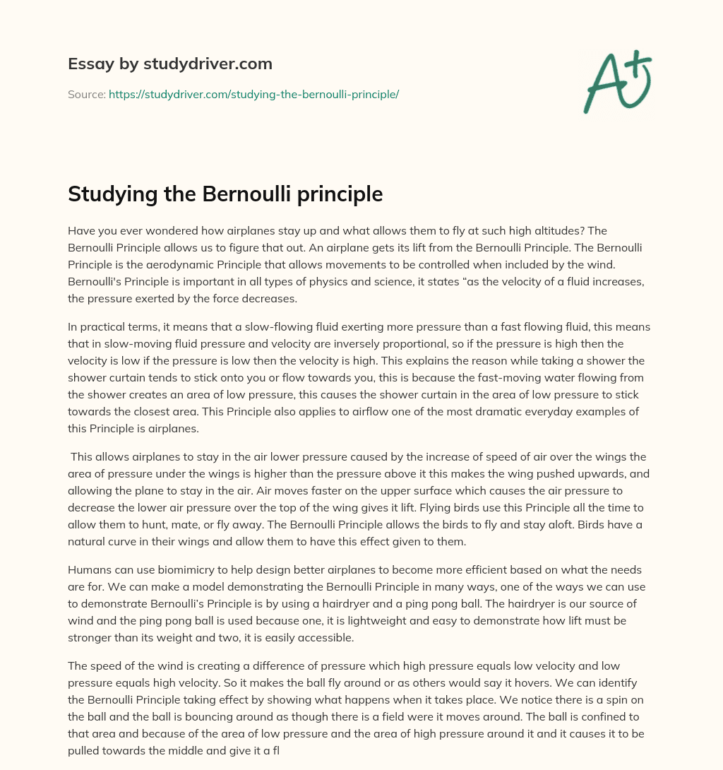 Studying the Bernoulli Principle essay