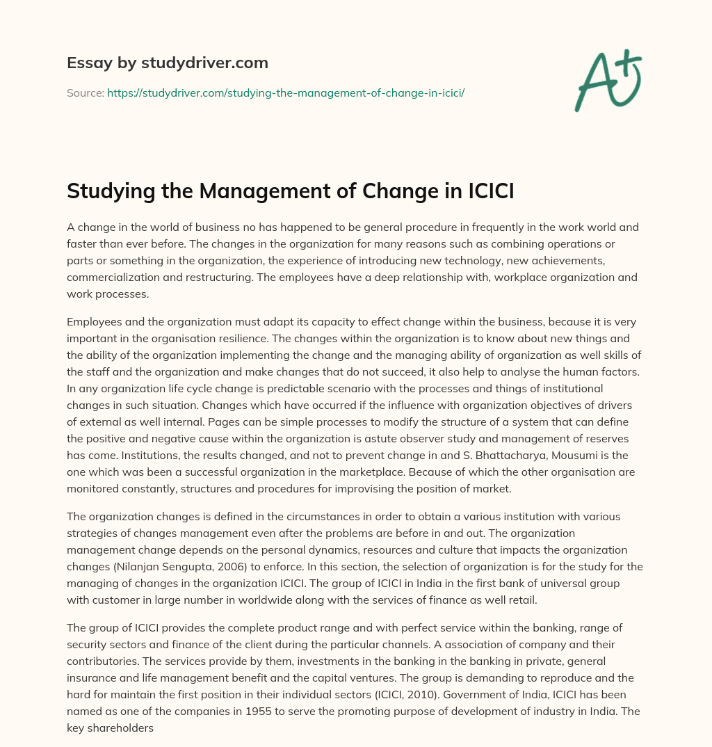 Studying the Management of Change in ICICI essay
