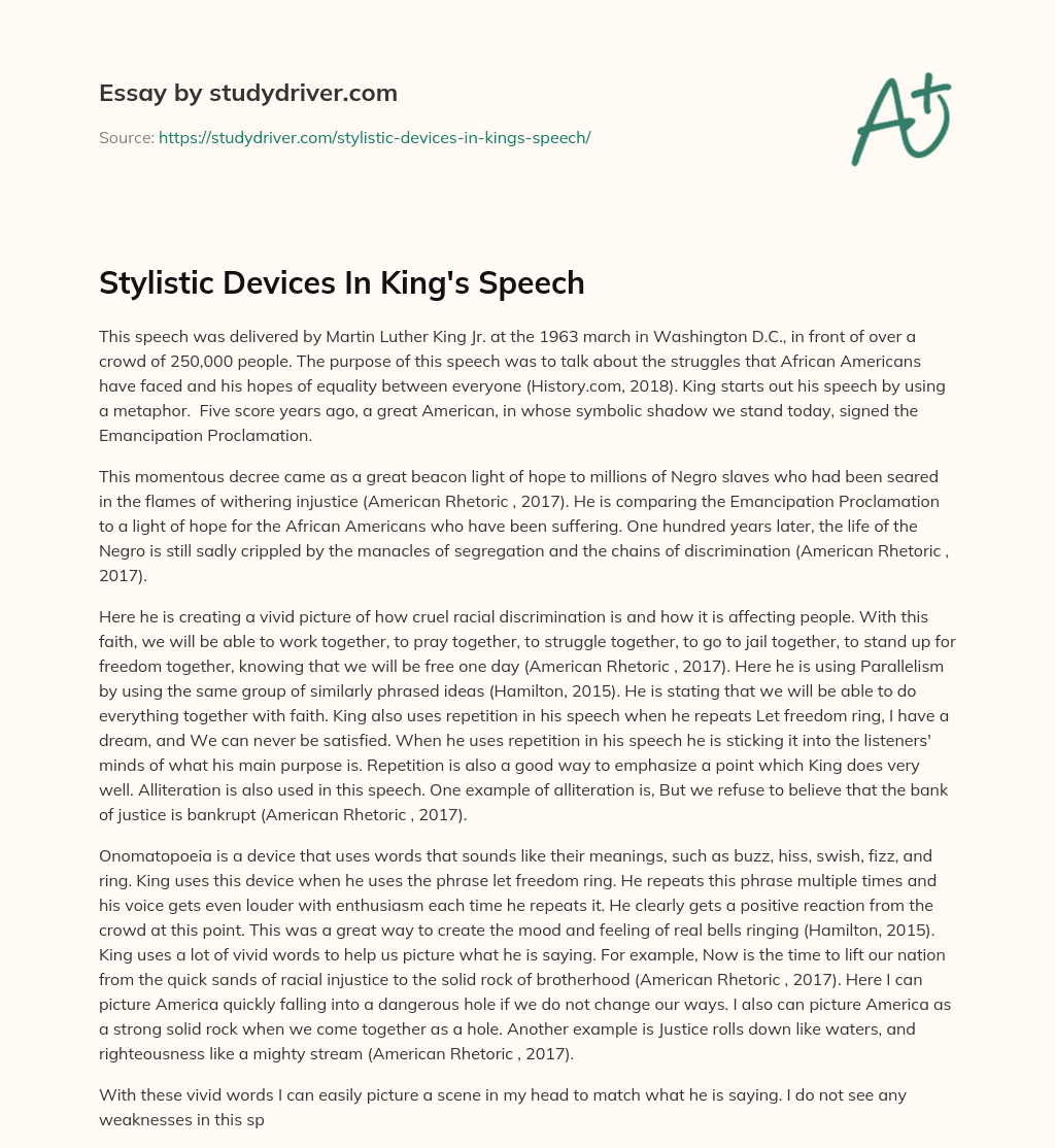 Stylistic Devices in King’s Speech essay