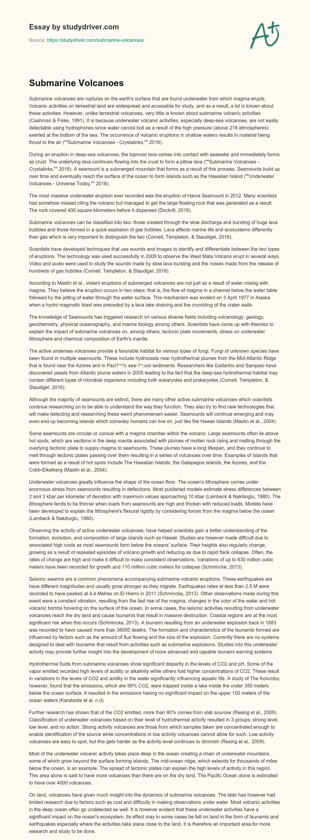 Submarine Volcanoes essay