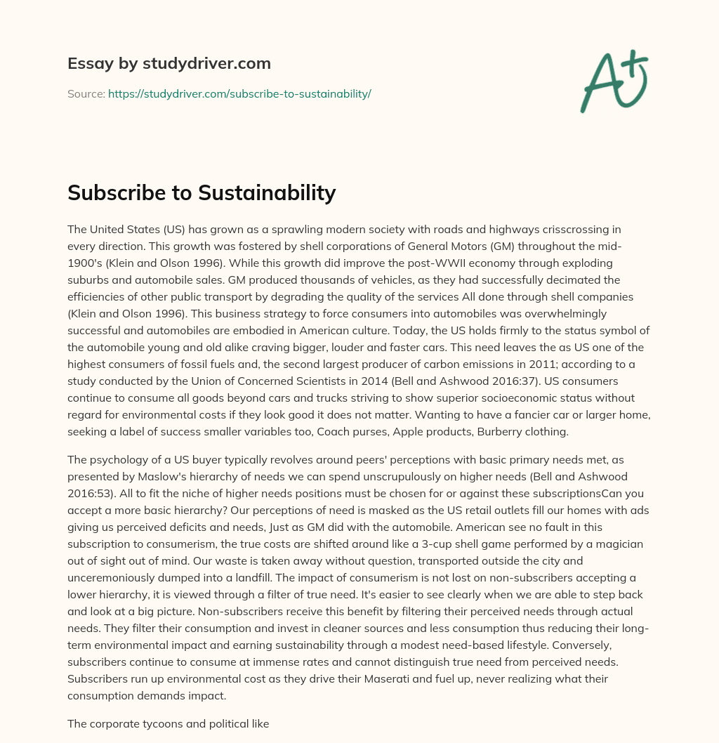 Subscribe to Sustainability essay