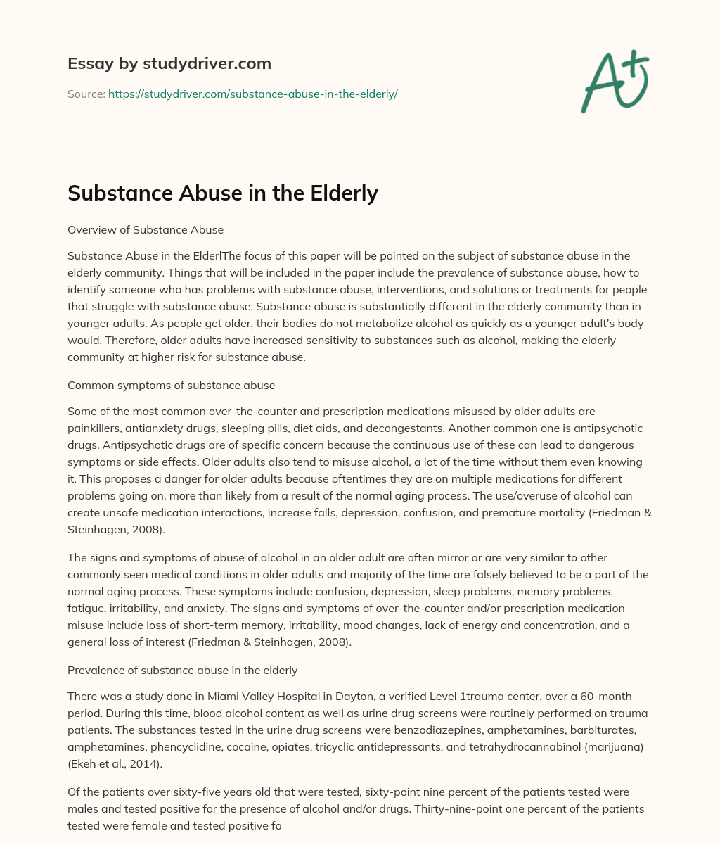 Substance Abuse in the Elderly essay