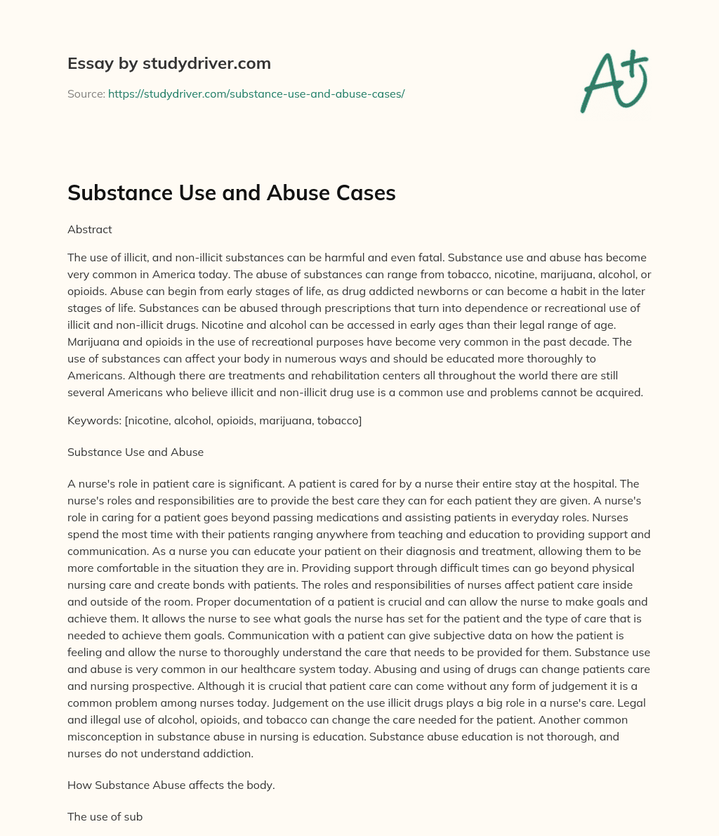 Substance Use and Abuse Cases essay