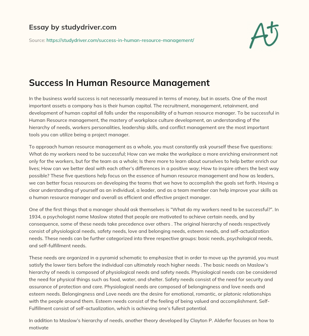 Success in Human Resource Management essay