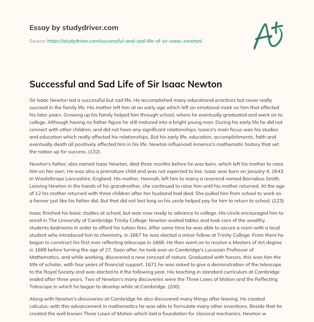 Successful and Sad Life of Sir Isaac Newton essay
