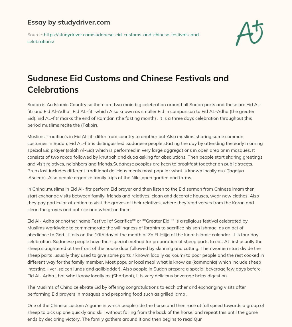 Sudanese Eid Customs and Chinese Festivals and Celebrations essay