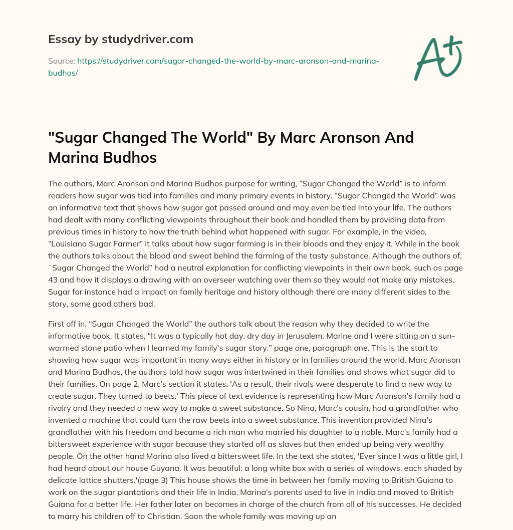 “Sugar Changed the World” by Marc Aronson and Marina Budhos essay