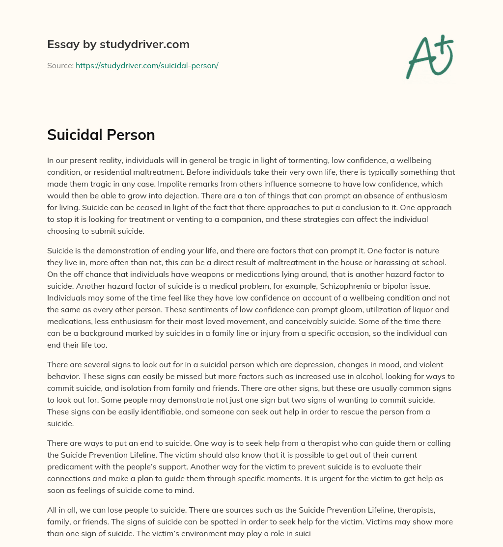 Suicidal Person essay