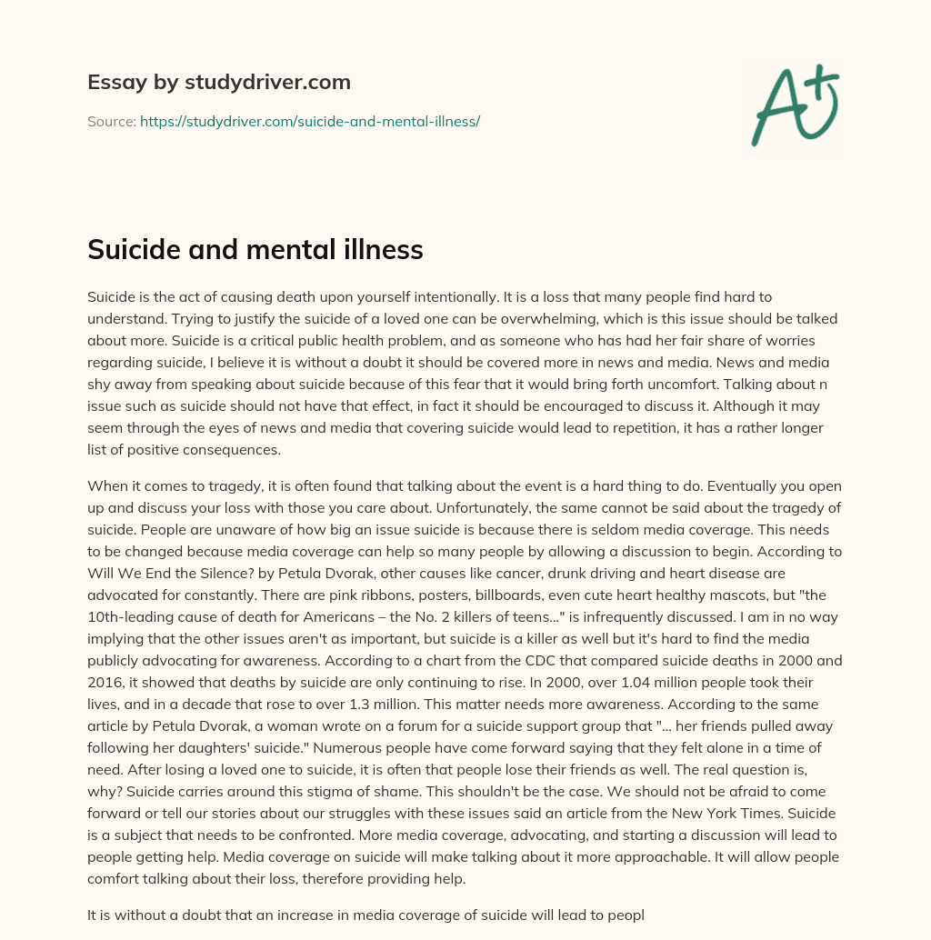 Suicide and Mental Illness essay