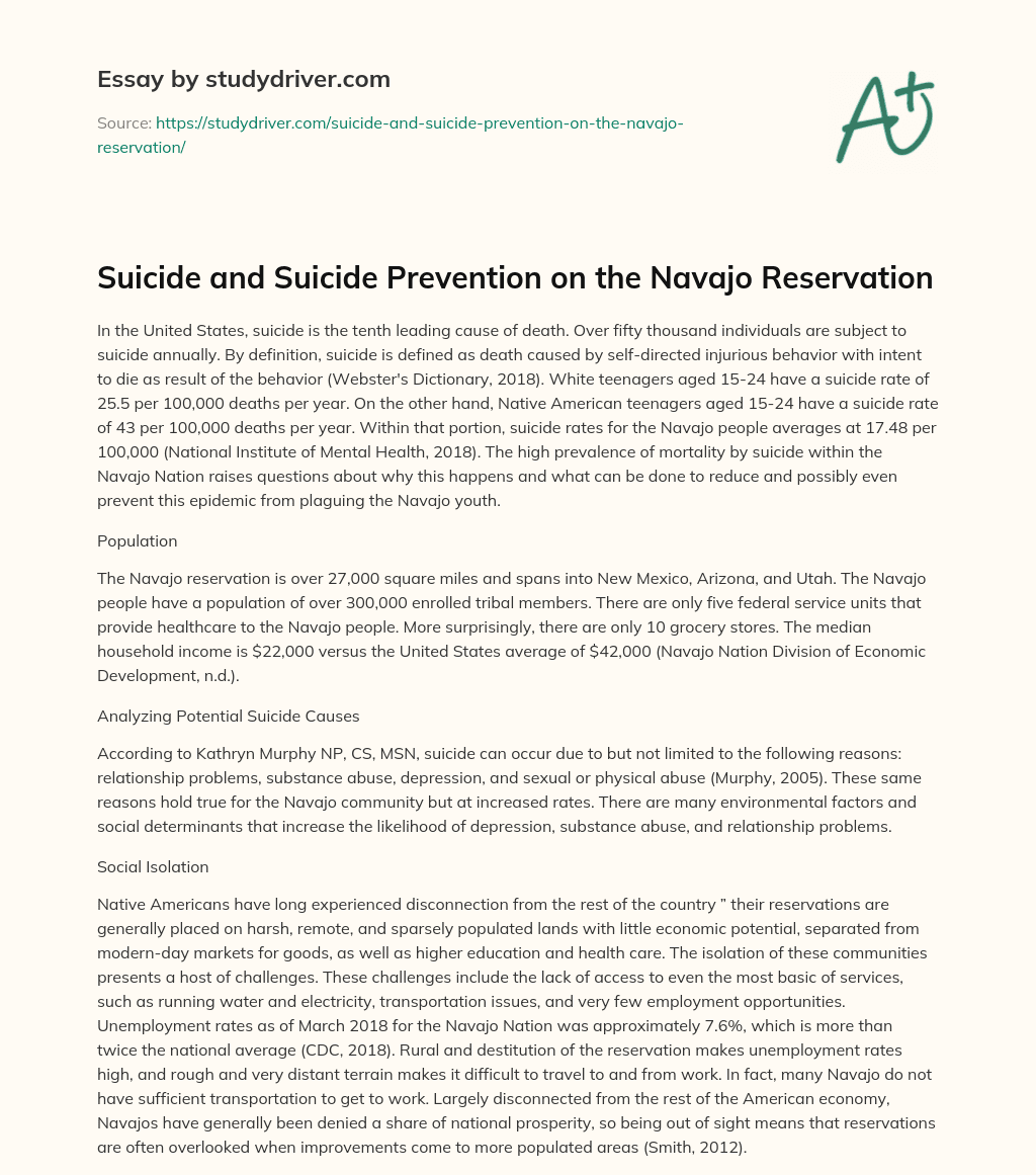 Suicide and Suicide Prevention on the Navajo Reservation essay
