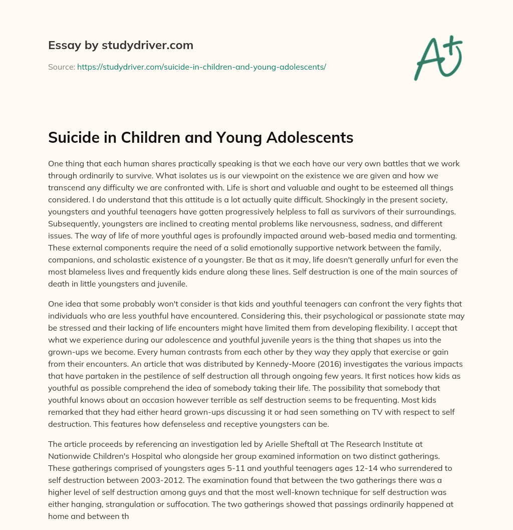 Suicide in Children and Young Adolescents essay