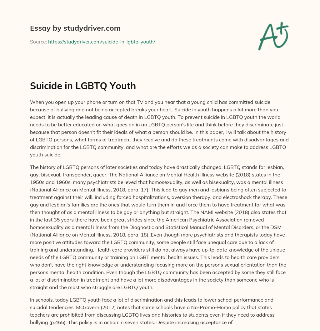 Suicide in LGBTQ Youth essay