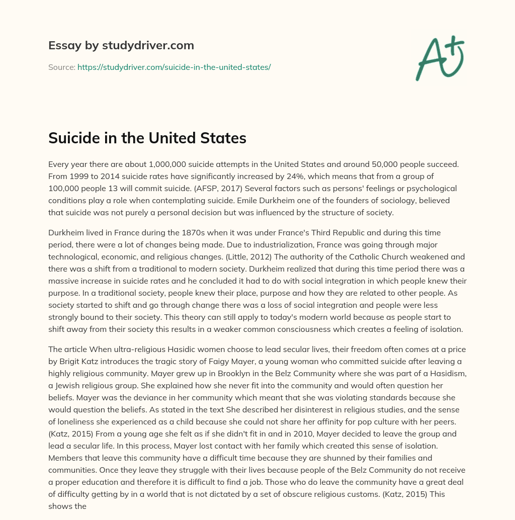 Suicide in the United States essay