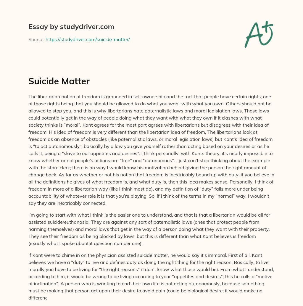 Suicide Matter essay