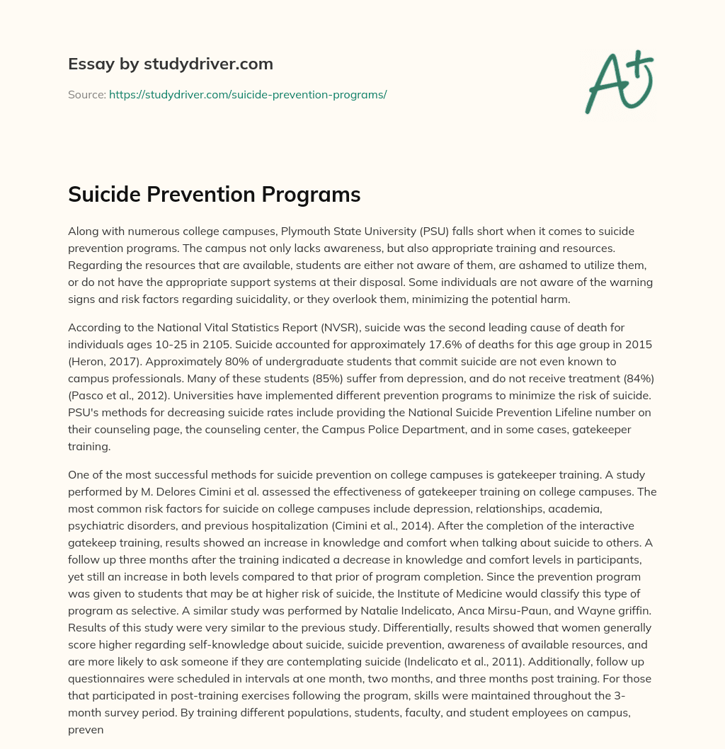 Suicide Prevention Programs essay