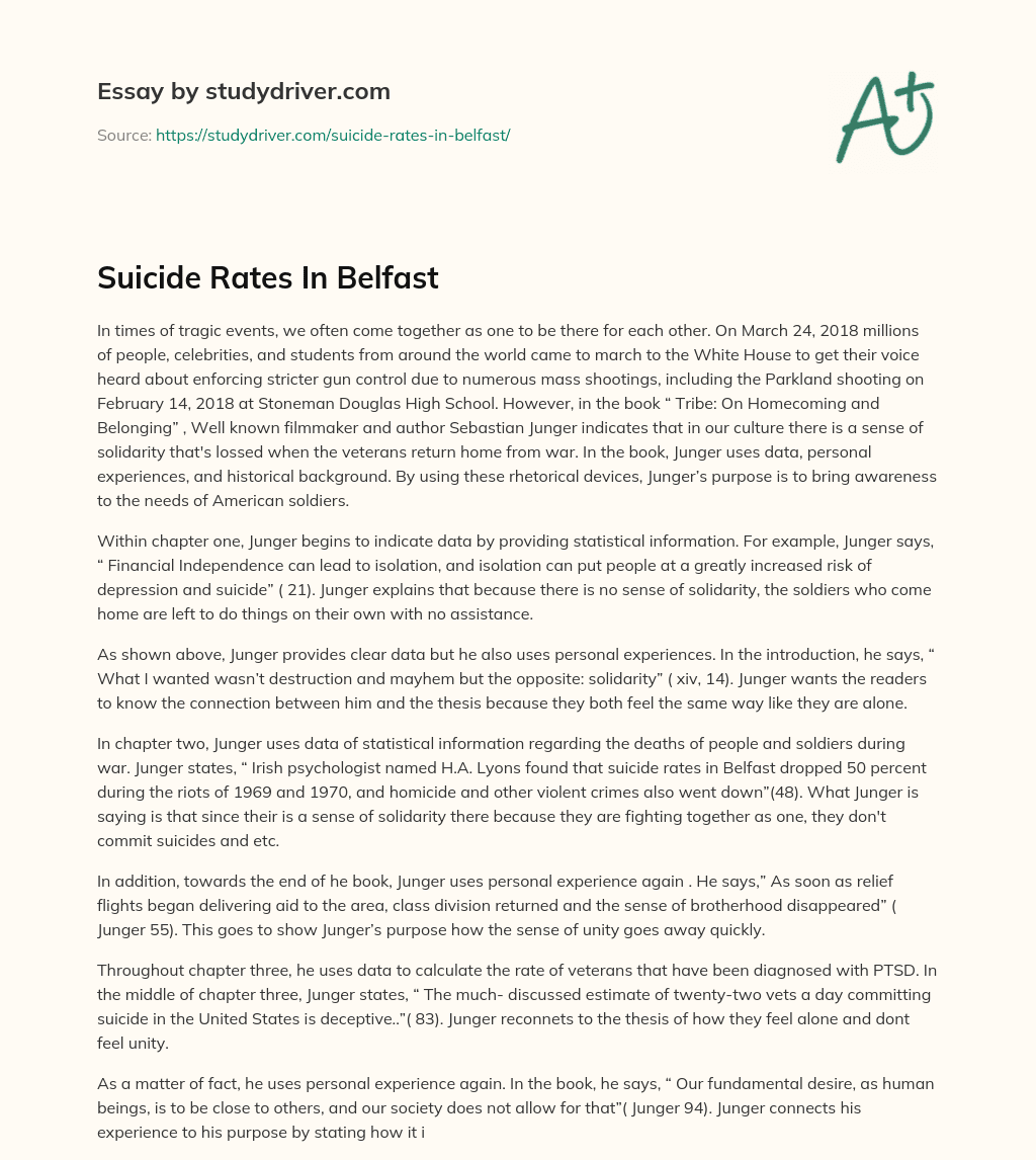 Suicide Rates in Belfast essay