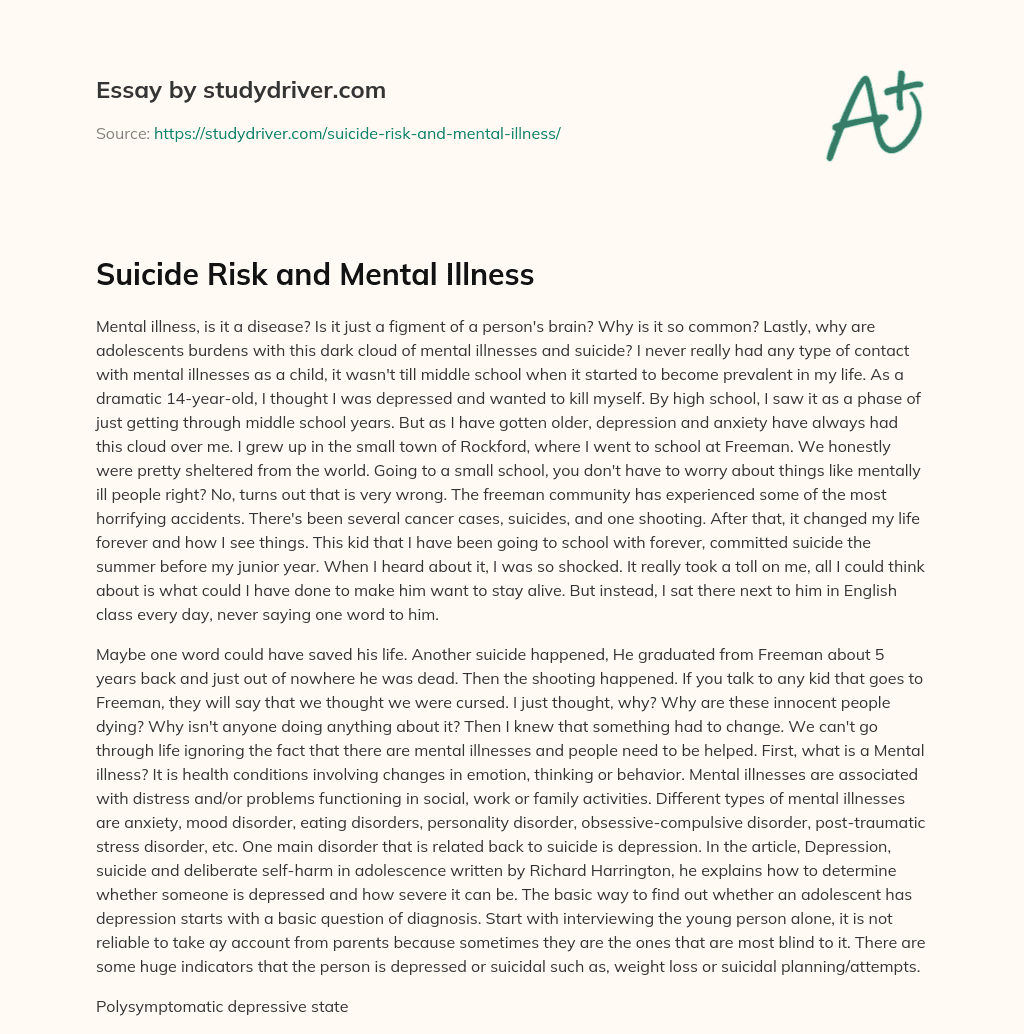 Suicide Risk and Mental Illness essay