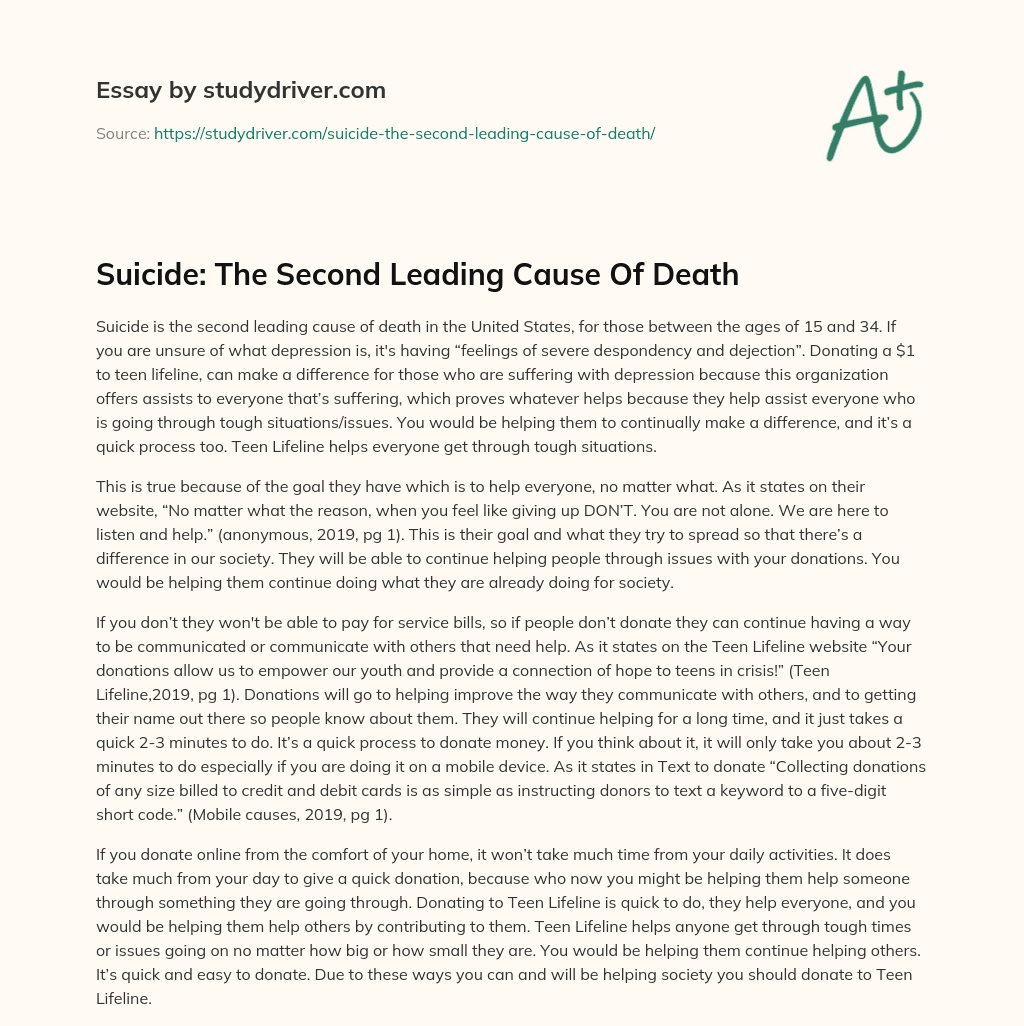 Suicide: the Second Leading Cause of Death essay
