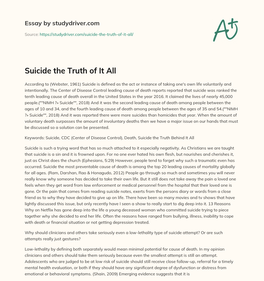 Suicide the Truth of it all essay