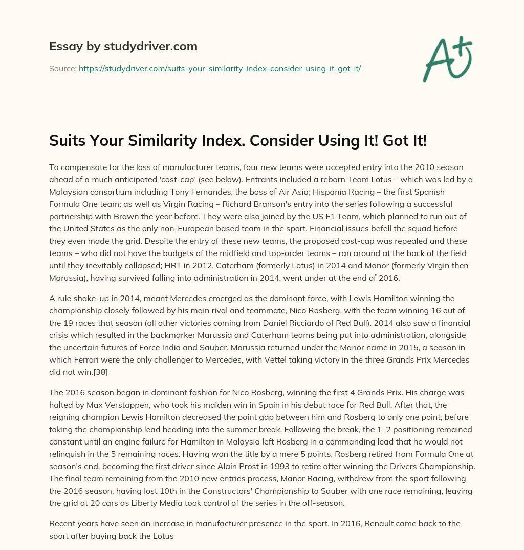 Suits your Similarity Index. Consider Using It! Got It! essay