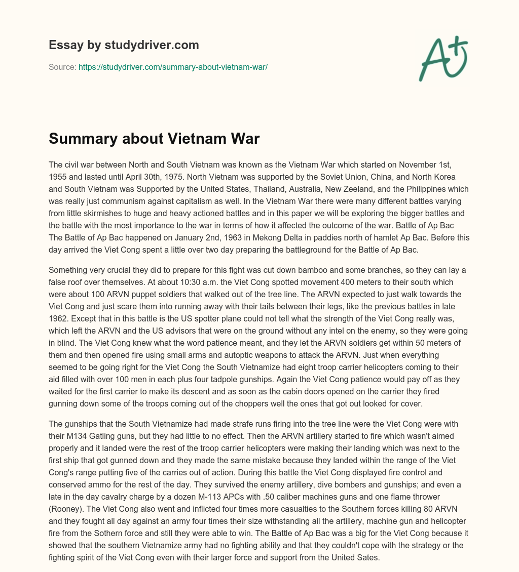 Summary about Vietnam War essay