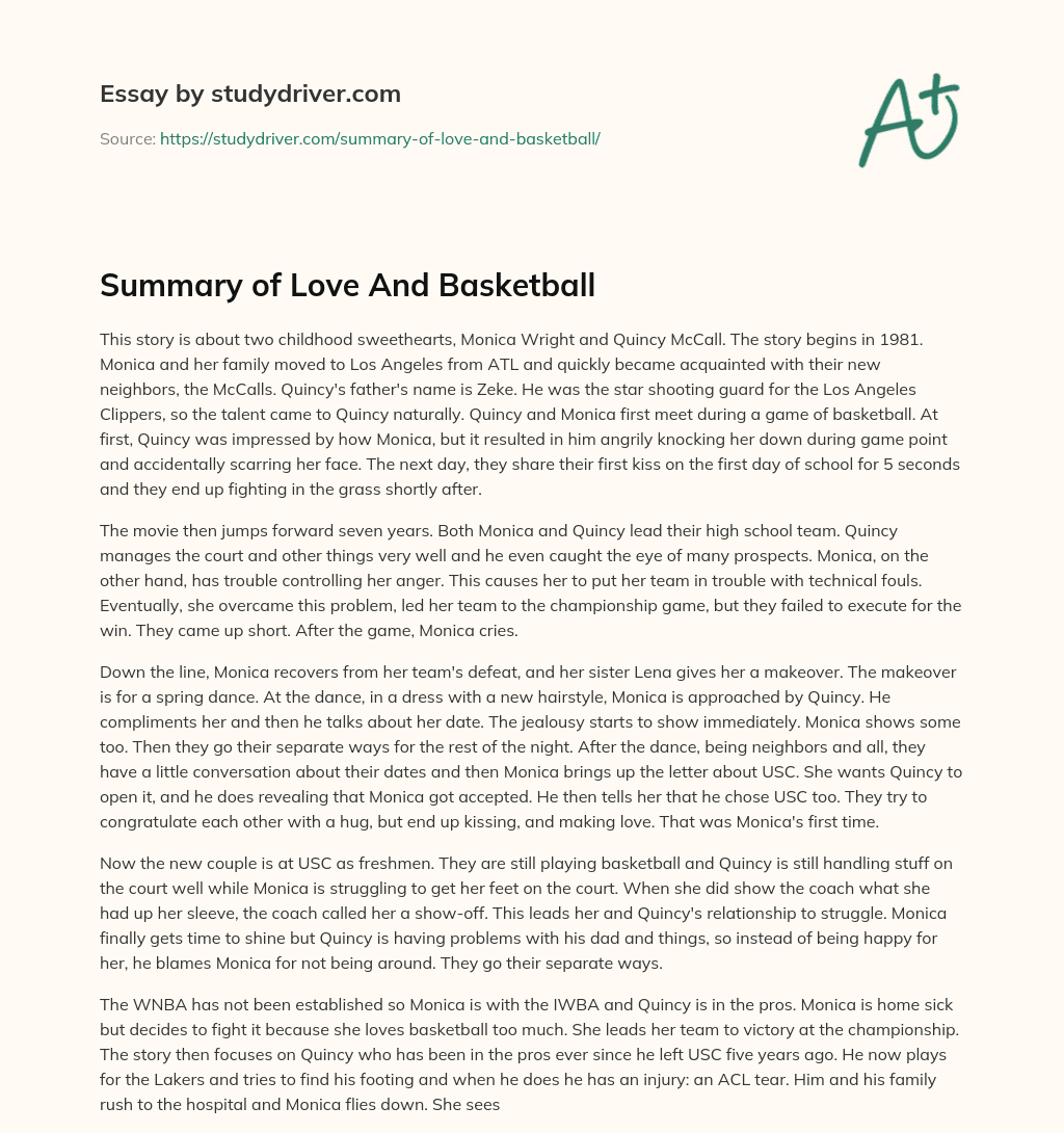 Summary of Love and Basketball essay