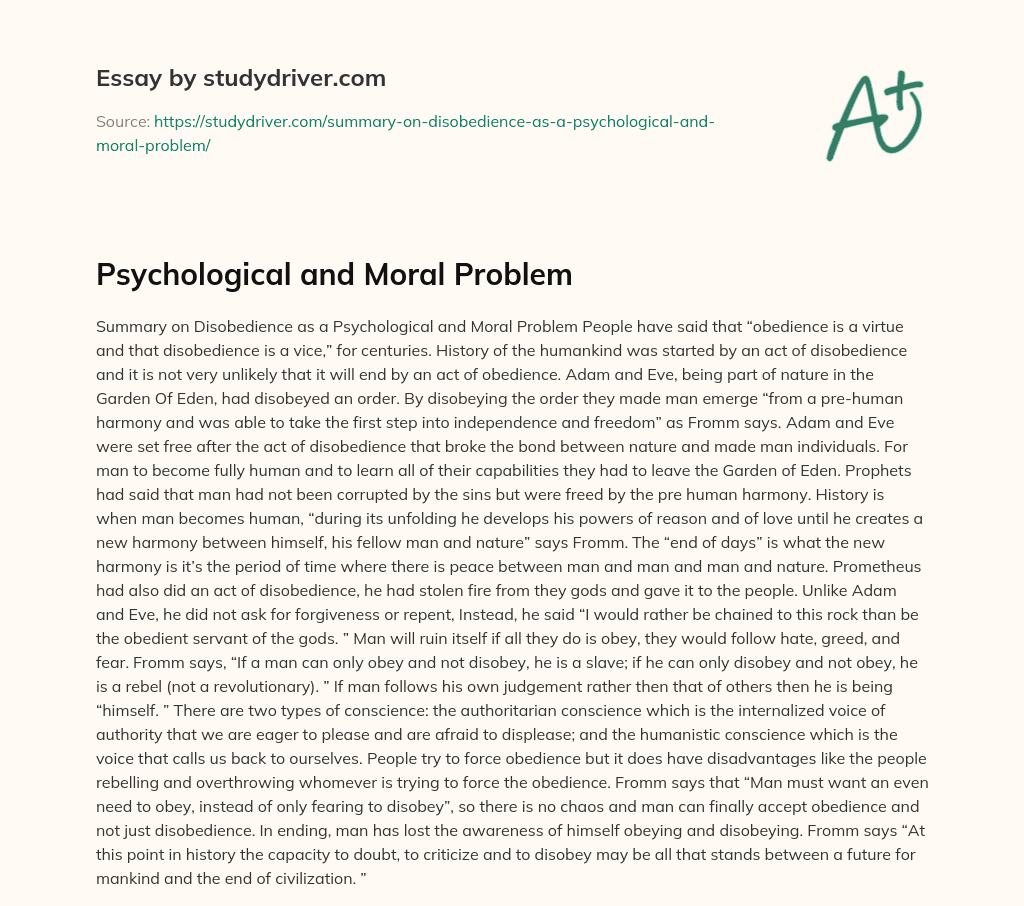 Psychological and Moral Problem essay