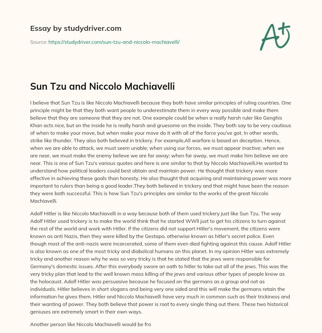 Sun Tzu and Niccolo Machiavelli essay