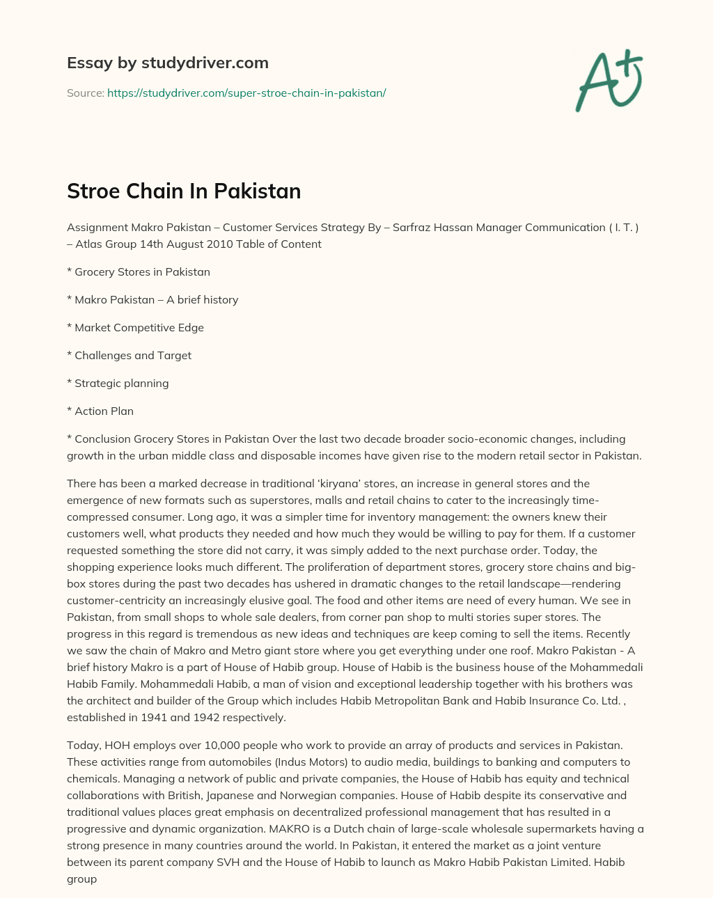 Stroe Chain in Pakistan essay