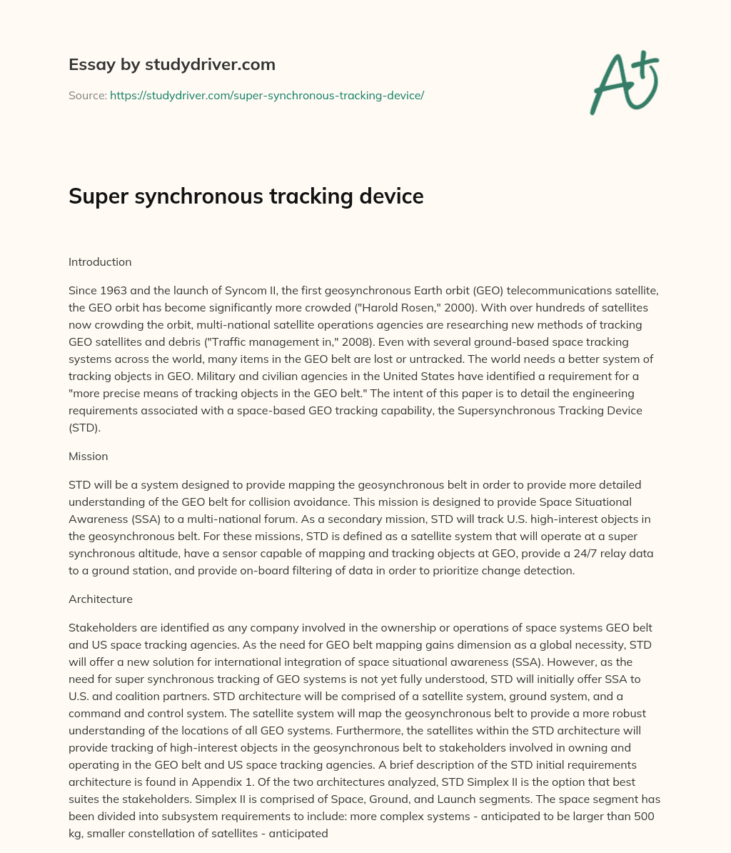 Super Synchronous Tracking Device essay