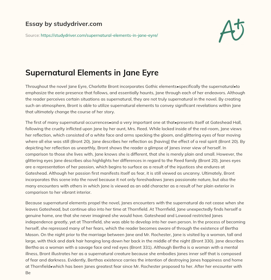 Supernatural Elements in Jane Eyre essay
