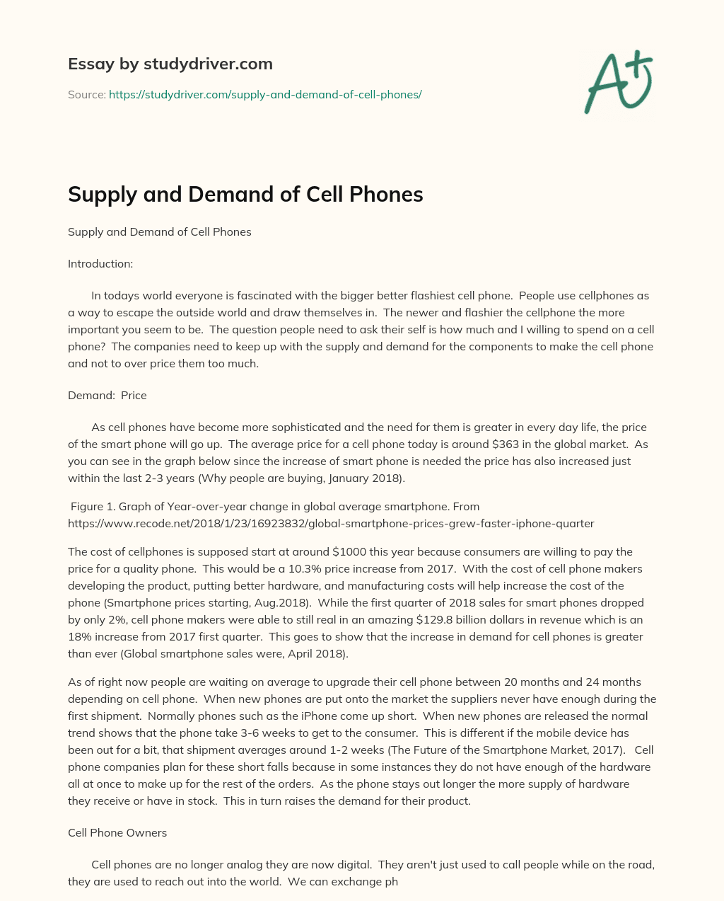 Supply and Demand of Cell Phones essay