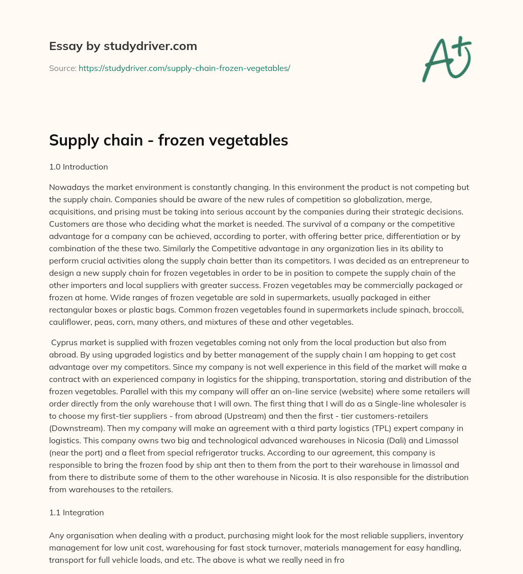 Supply Chain – Frozen Vegetables essay