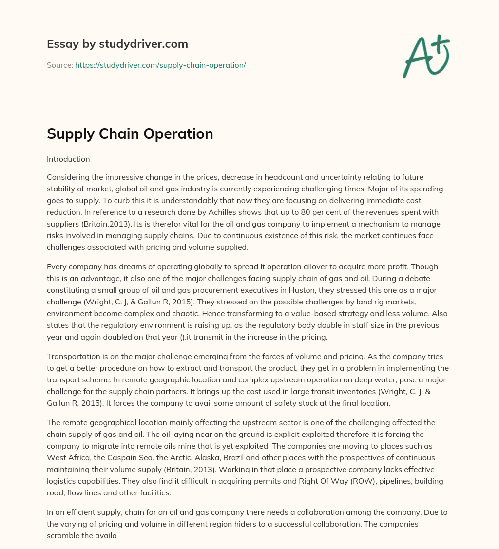 Supply Chain Operation essay