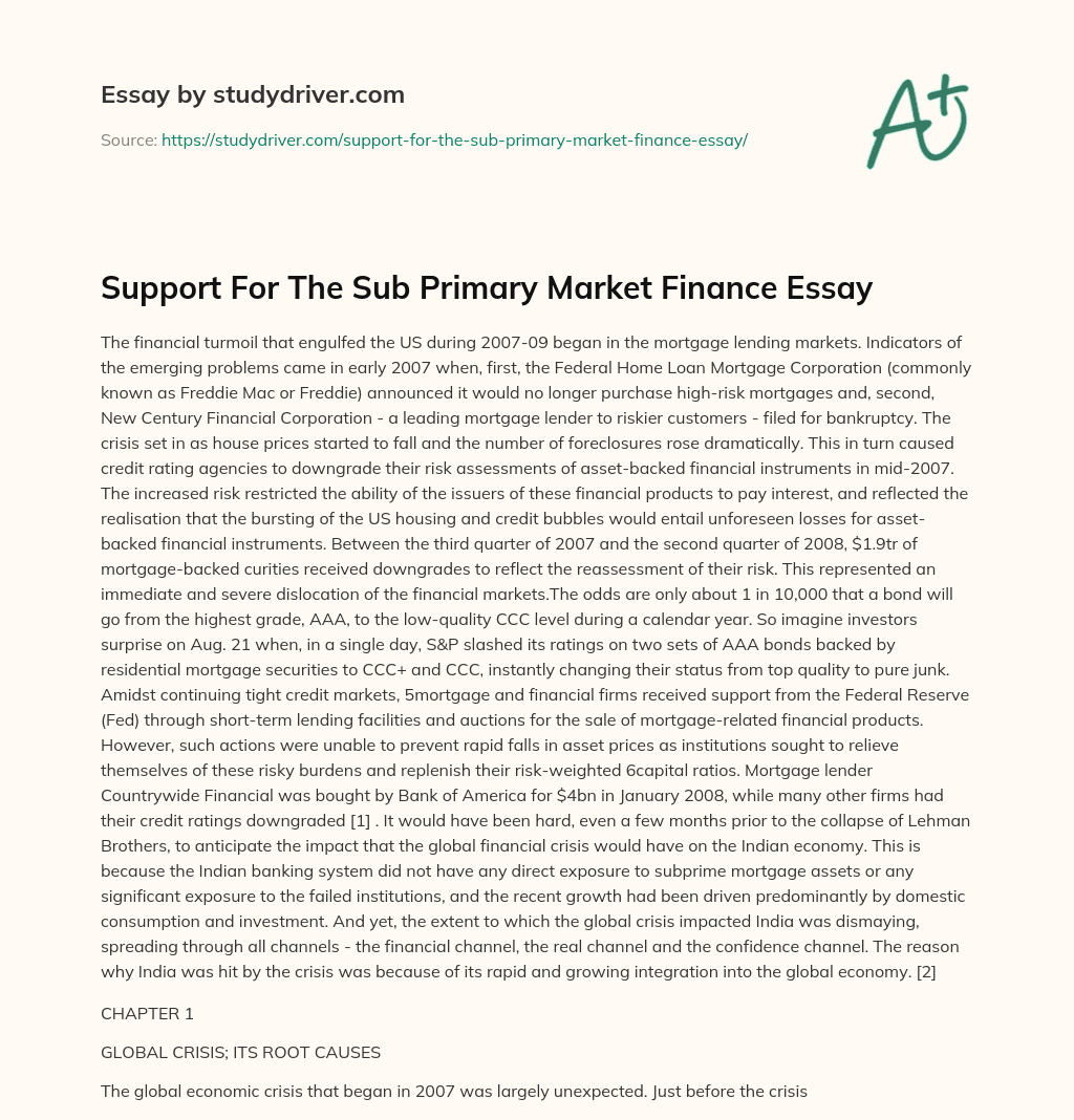 Support for the Sub Primary Market Finance Essay essay
