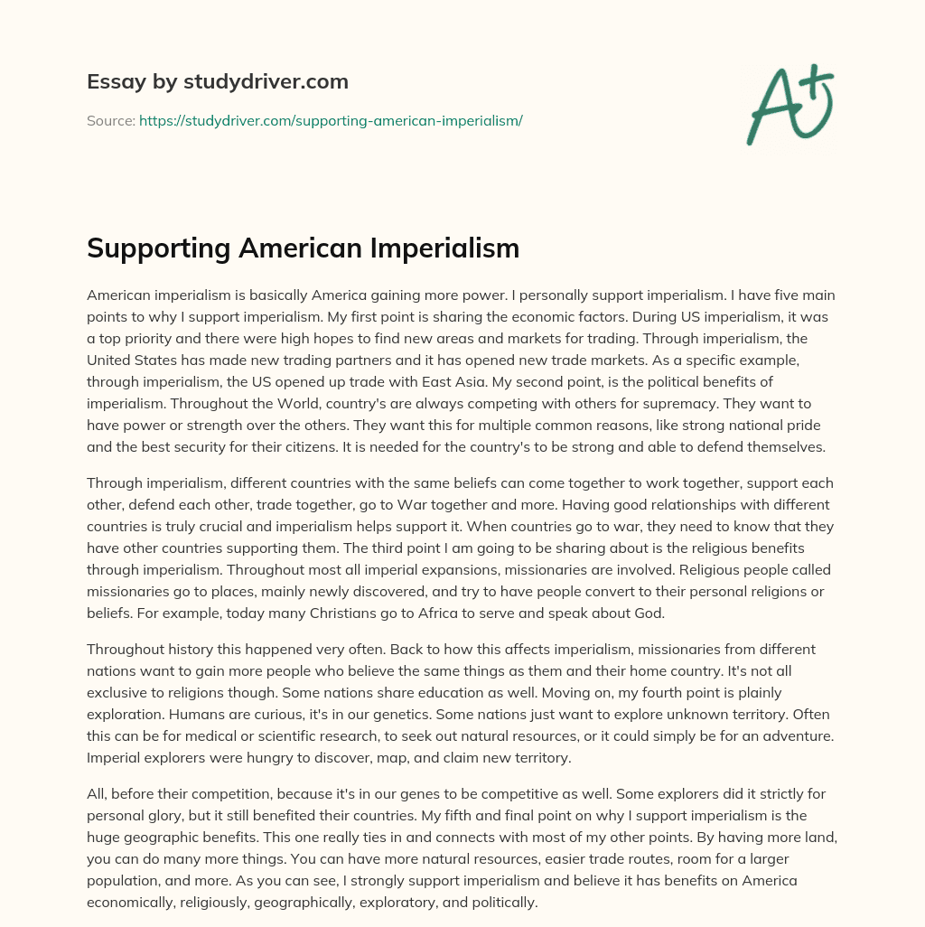 Supporting American Imperialism essay