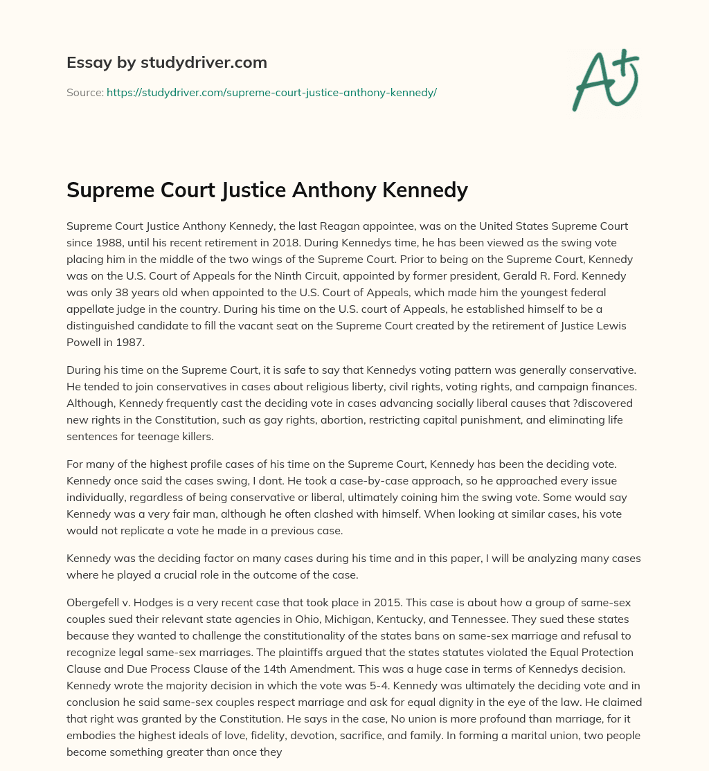 Supreme Court Justice Anthony Kennedy essay