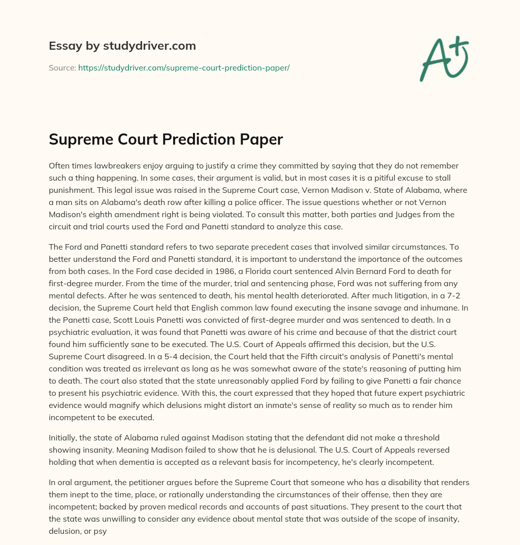 Supreme Court Prediction Paper essay