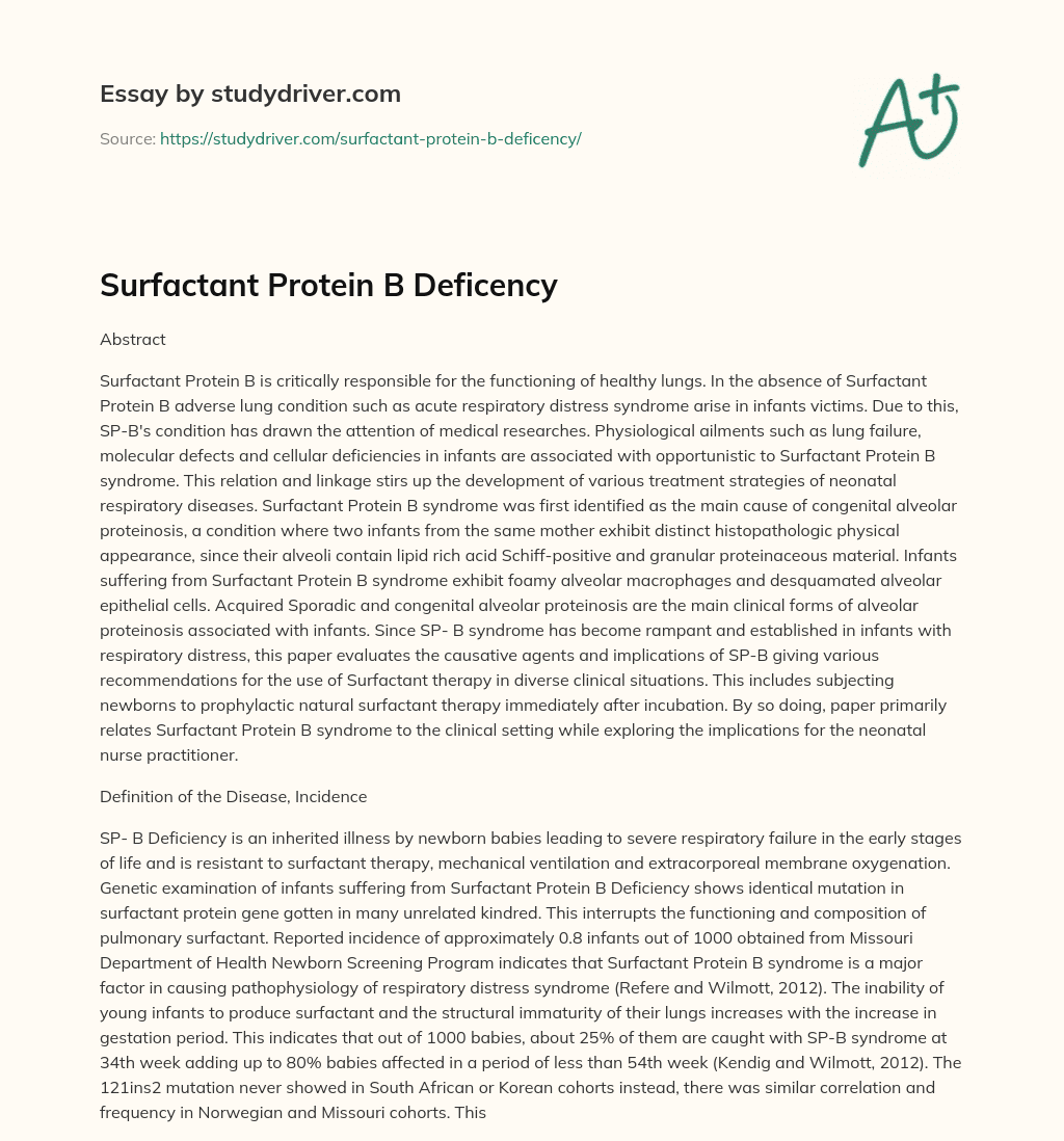 Surfactant Protein B Deficency essay