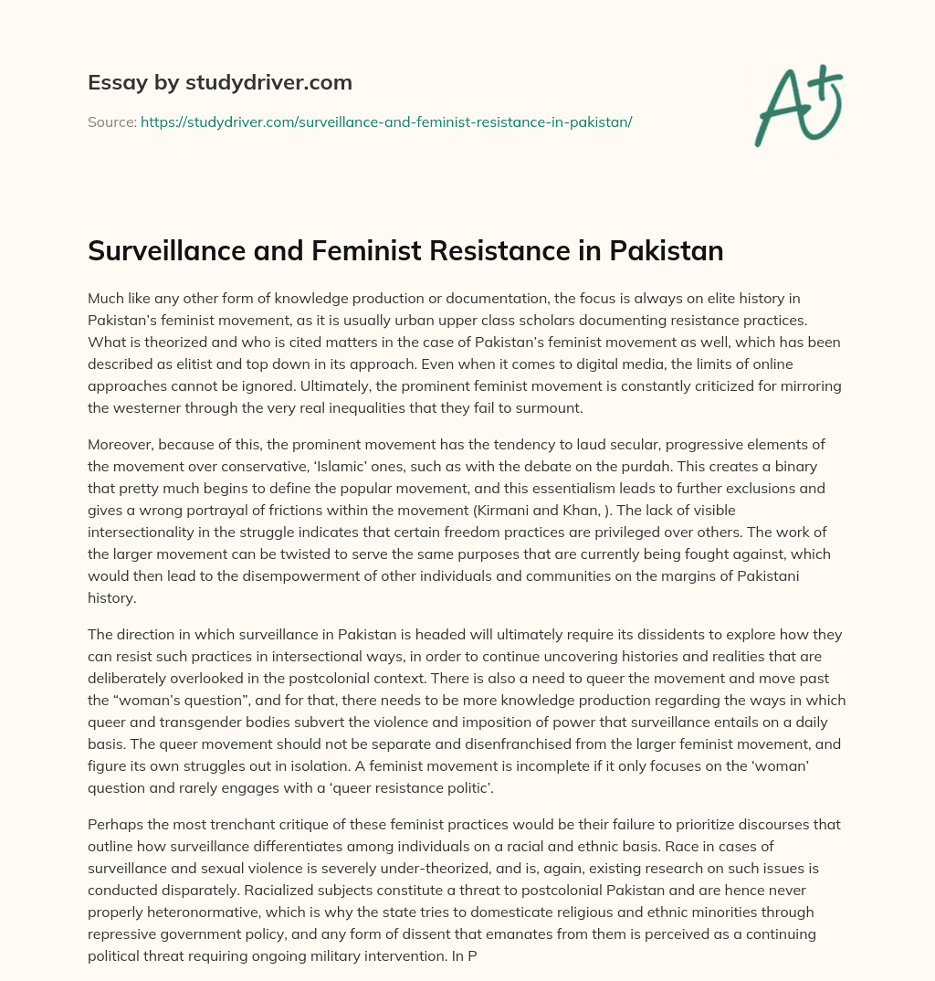 Surveillance and Feminist Resistance in Pakistan essay