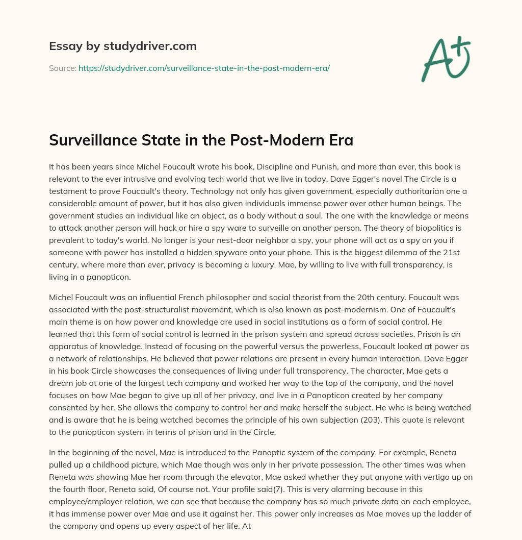 Surveillance State in the Post-Modern Era essay