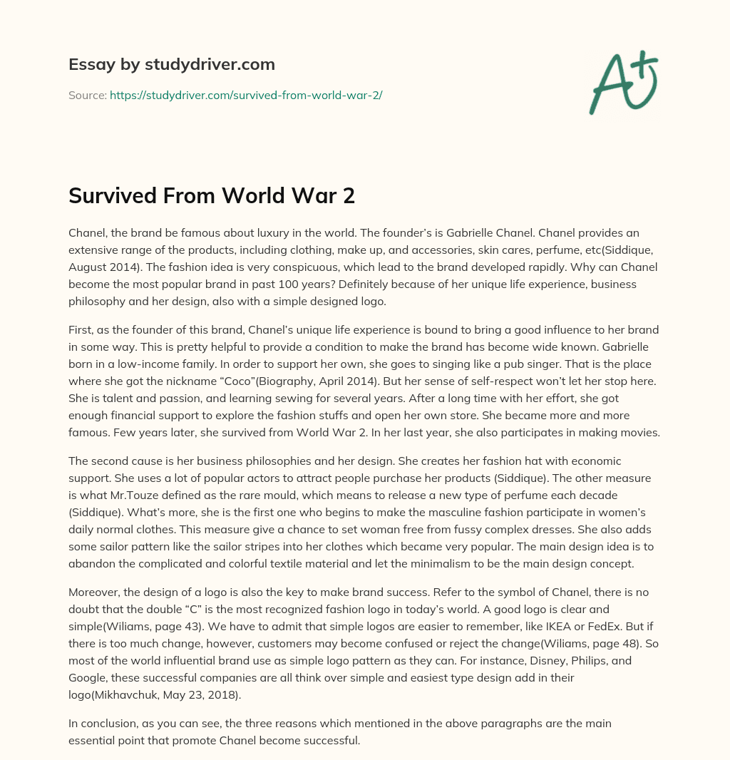 Survived from World War 2 essay