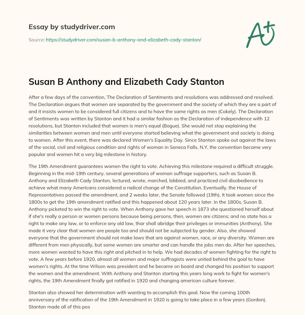 Susan B Anthony and Elizabeth Cady Stanton essay