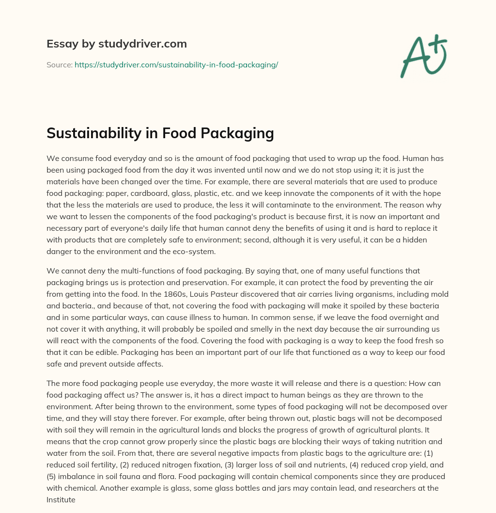 Sustainability in Food Packaging essay