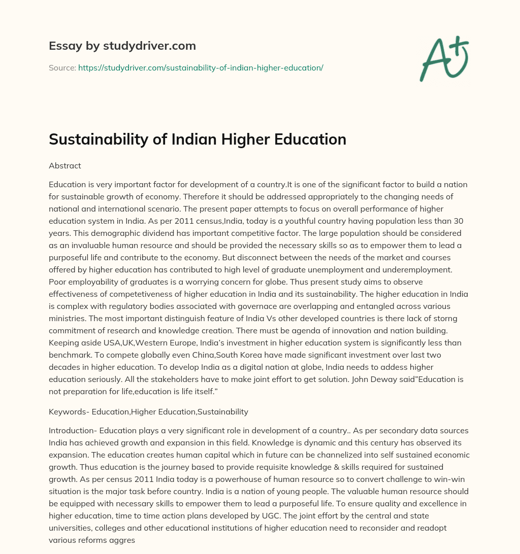 Sustainability of Indian Higher Education essay