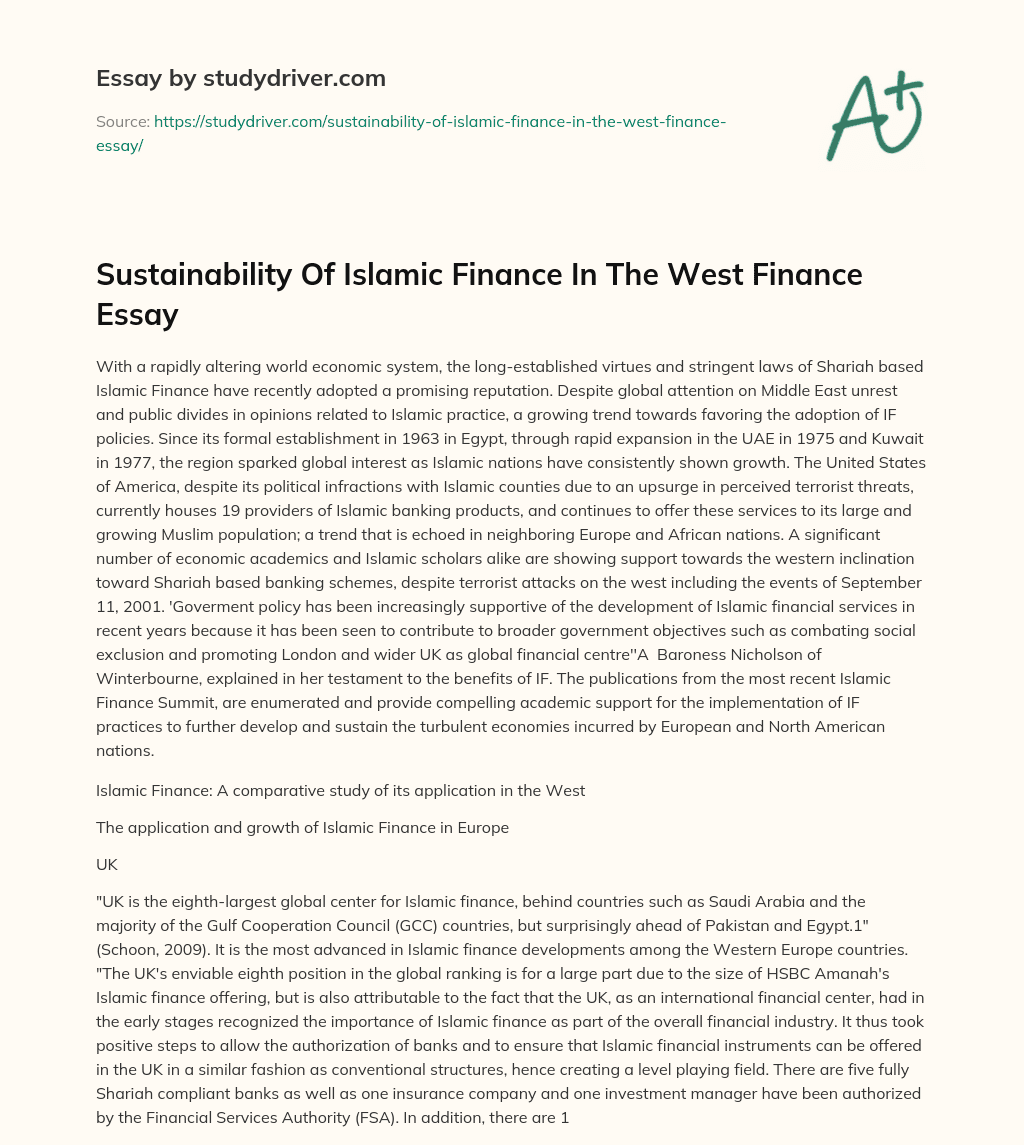 Sustainability of Islamic Finance in the West Finance Essay essay