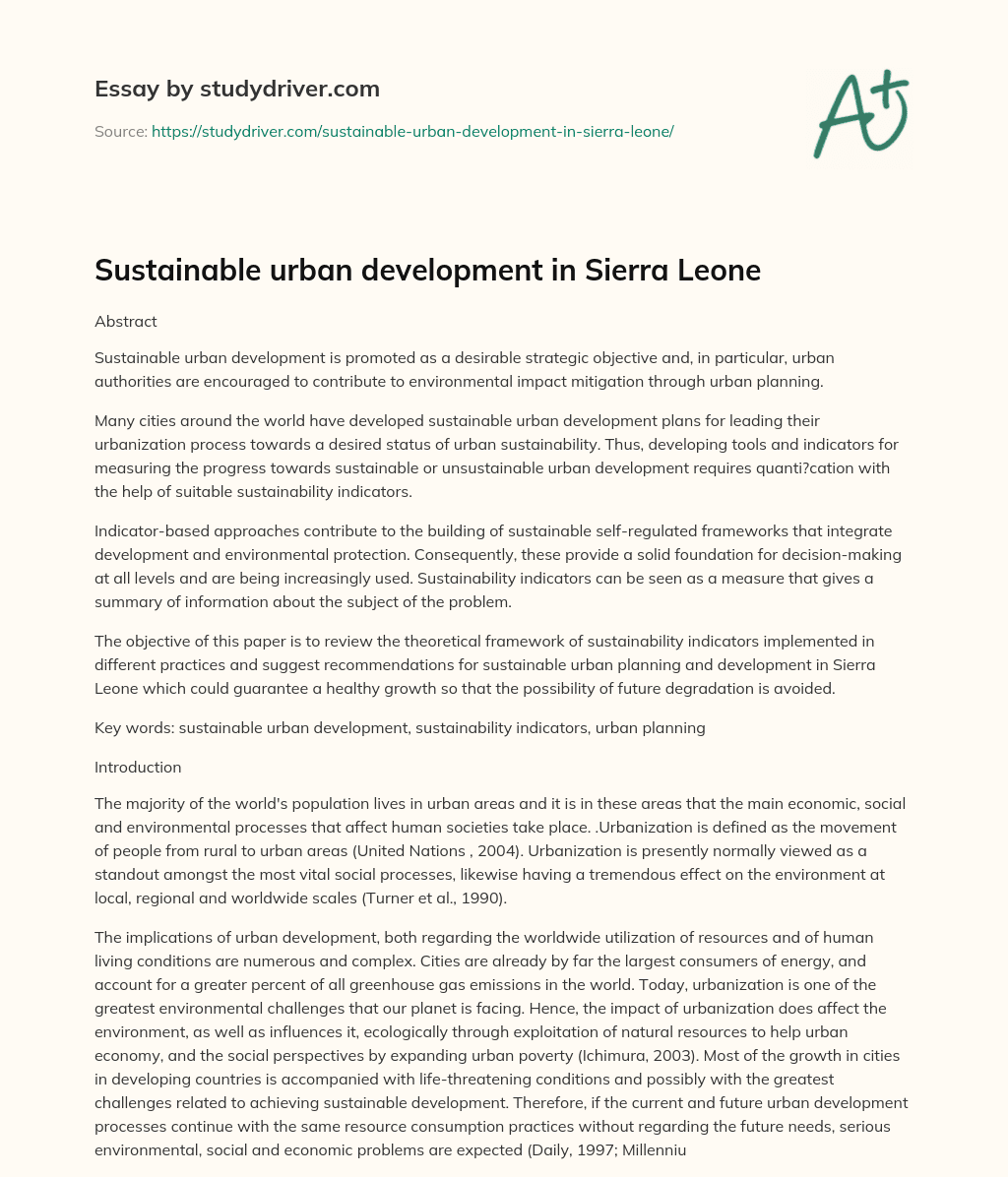 Sustainable Urban Development in Sierra Leone essay