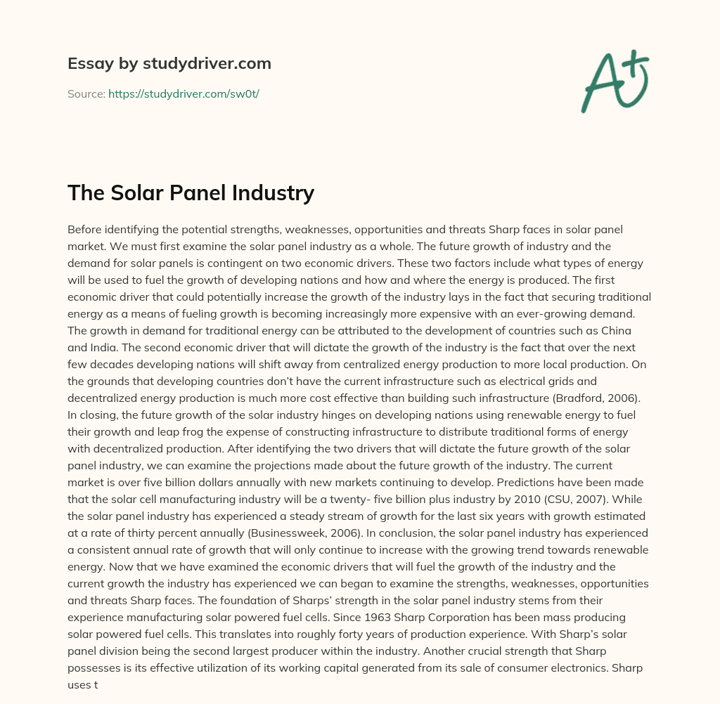 The Solar Panel Industry essay